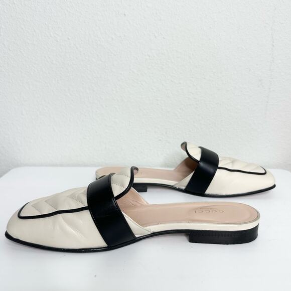 GUCCI Marmont GG Mules Size 37.5 Black and Cream Quilted Leather Sandals - Picture 9 of 11